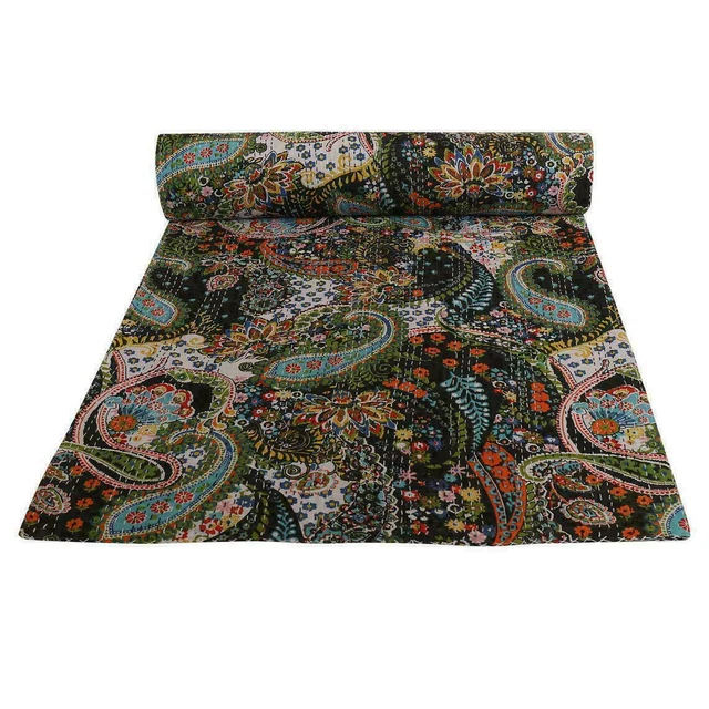 Edredón étnico indio Kantha colcha algodón hecha a mano manta decoración Gudari