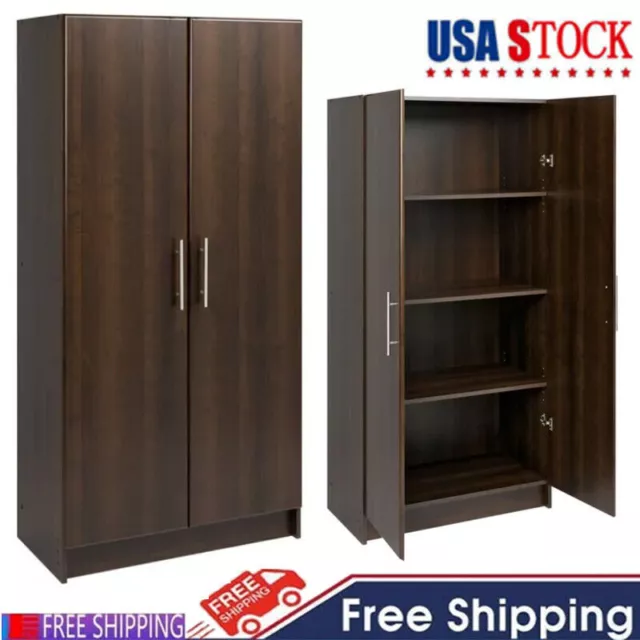 32" Storage Cabinet 2-Door Kitchen Pantry Adjustable Shelves Cupboard Espresso