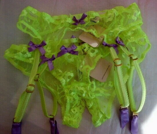 Agent Provocateur crotchless briefs & suspender belt NEON ouvert Brittnie yellow