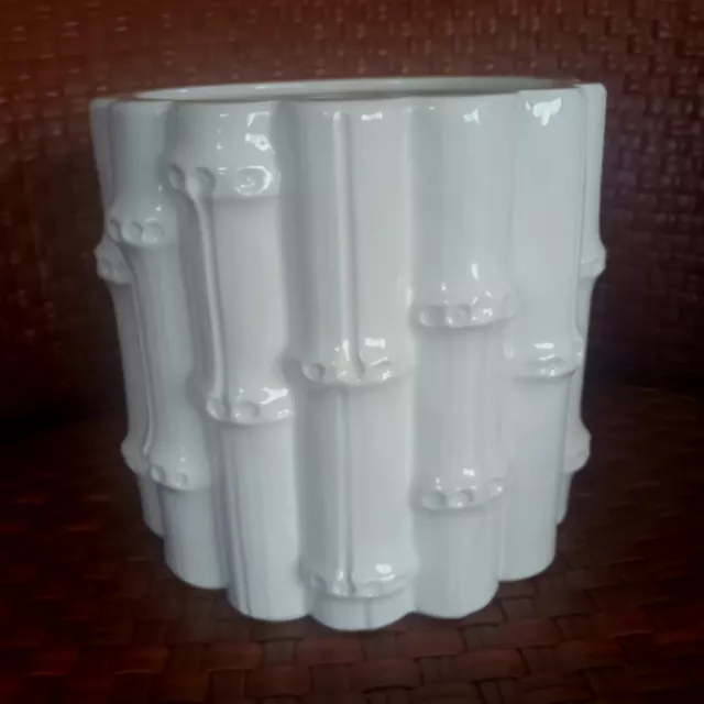 Vintage Rubel White Ceramic Bamboo Vase or Planter 6.5"x7"  Made Portugal 1284