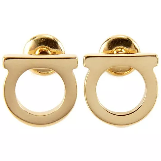 Salvatore Ferragamo Gancini Stud Earrings (L) 12mm 760119 0039 Gold