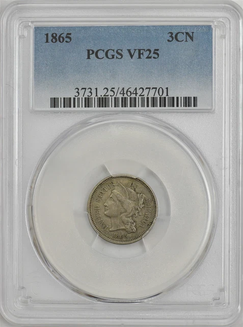 1865 Three Cent 3CN Rotated Dies VF25 PCGS 946888-8