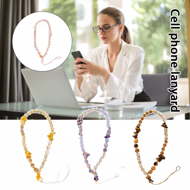 1x Mobile Strap Phone Charm Beads Chain Crystal Stone Anti-Lost Lanyard Gift