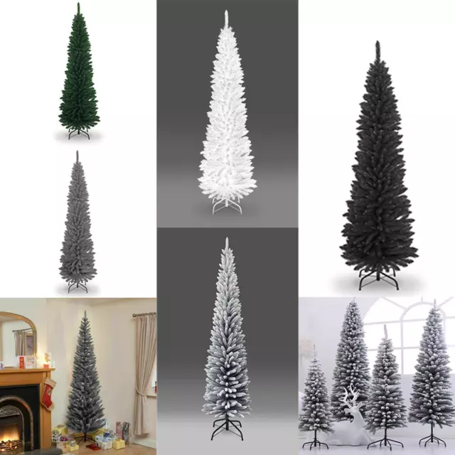 Slim Christmas Tree Pencil Pine Artificial Bushy XMAS Decoration 4/5/6/7/8FT UK