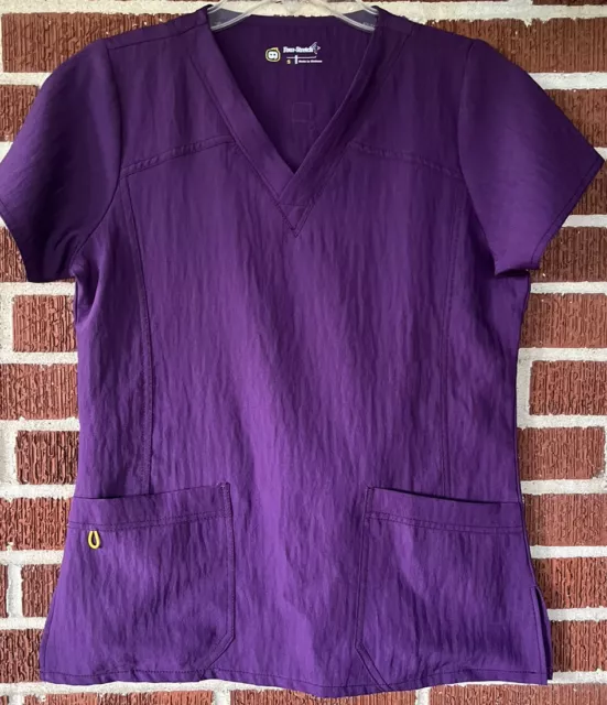 Four Stretch by WonderWink Scrub Top S Womens Purple Short Sleeve V-neck Pocket