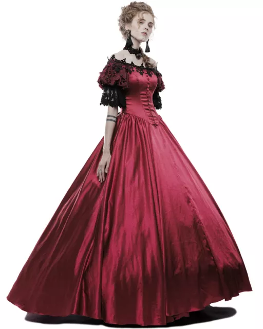 Punk Rave Long Gothic Wedding Prom Dress Ball Gown Red Black Steampunk Victorian 3