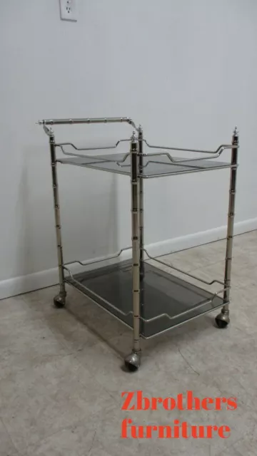 Vintage Mid Century Chrome Faux Bamboo T Tea Cart Bar Liquor Cabinet