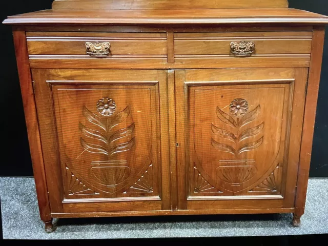 Antique Arts And Crafts Carved Sideboard
