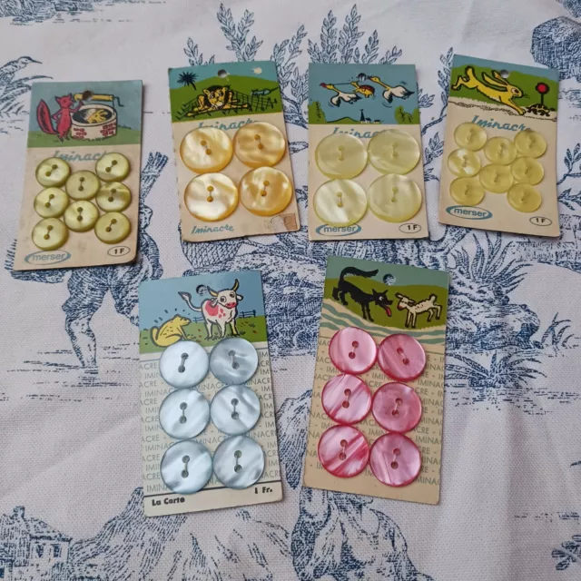 Lot de 6 cartes De Boutons ancien Iminacre  Contes Et Fables