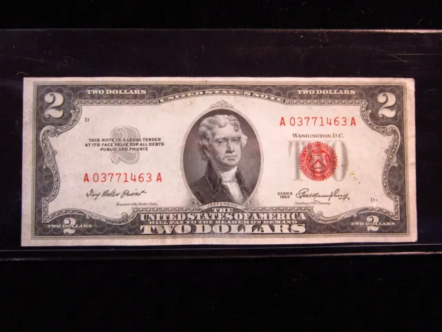 USA $2 1953 A03771463A # UNITED STATES Note Red Seal Circ Bill Dollar Money