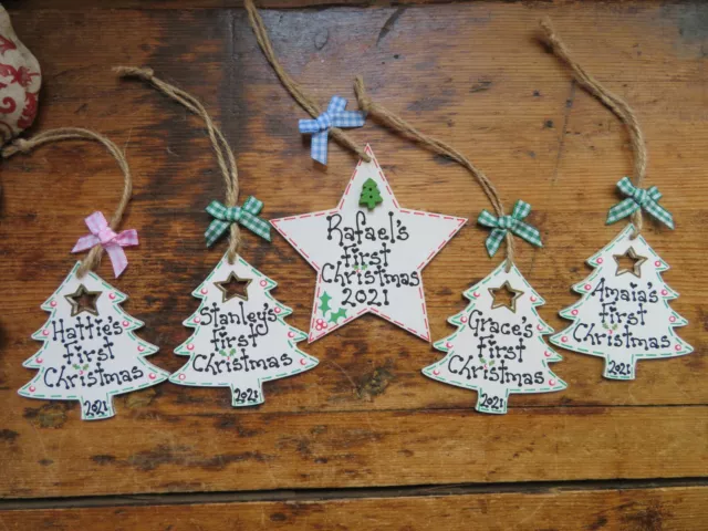 Personalised Babys First Christmas 2024 Plaque Wooden Bauble Decoration Gift 1st 3