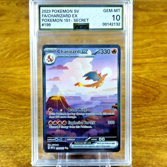 POKEMON SV 151 Secret Charizard EX 199/165 AGS Gem-MT 10 Holo Double ...