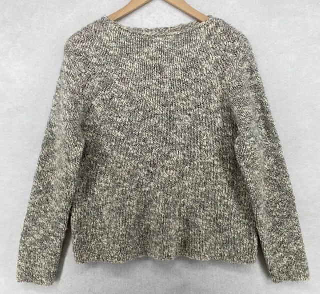 EILEEN FISHER Sweater L Merino Wool Blend Boucle Marled Boat Neck Pullover Gray