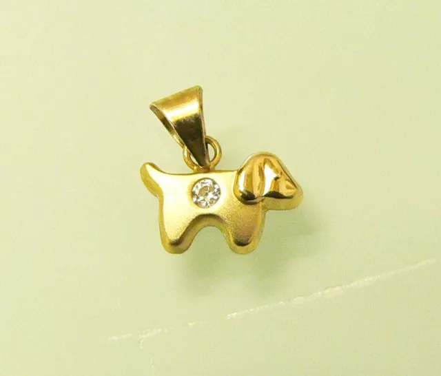 Süßer 585 GOLD Anhänger ✨kleiner Hund mit Brillant – Zirkonia ✨14 Karat Gelbgold