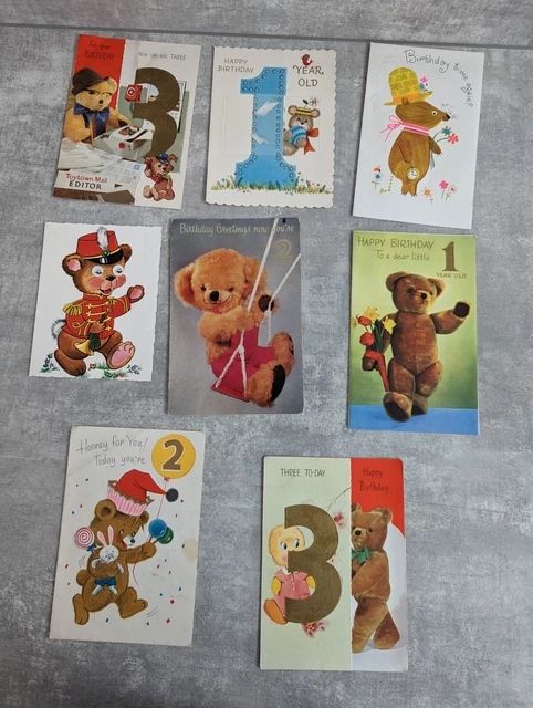 Vintage Retro Used Cute Teddy Bears Teddies Childrens Baby Birthday Cards x 8