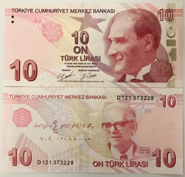 Turkey 10 Lira 2009 / 2021 P 223 C Prefix D UNC