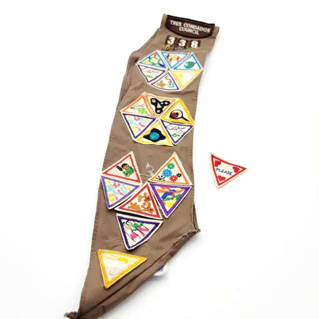 Vintage 1990s Girl Scouts Brownie Sash with Patches and Pins