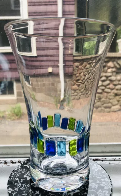 4 Pier 1 Green Blue Square Inset Highball Drinking Iced Tea Blown Glass Barware