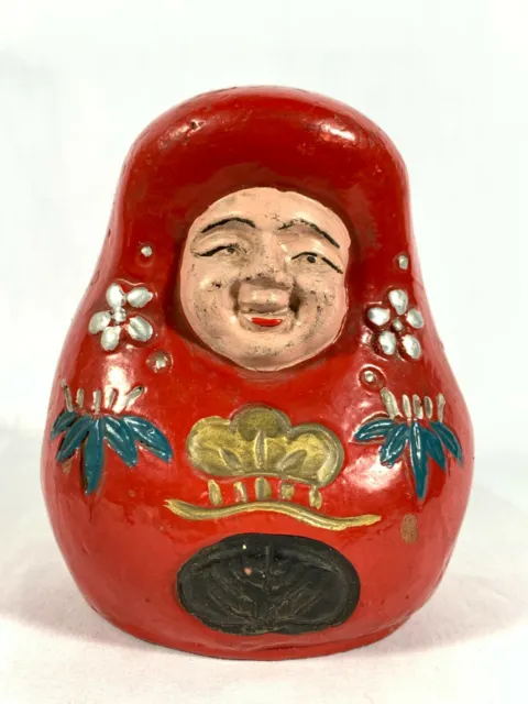 Hime Daruma Coin Bank Japan Studio Pottery Antique Early 20th C Meiji/Taisho