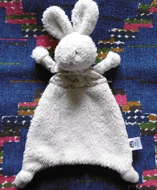 Ap /  Doudou Plat Jellycat Lapin Blanc Ecru Tissu Fleur Violet Tbe