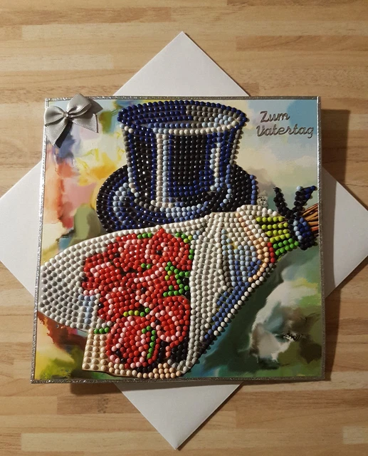 Grußkarte Zum Vatertag  Zylinder mit Rosen Diamond-Painting Echte Handarbeit