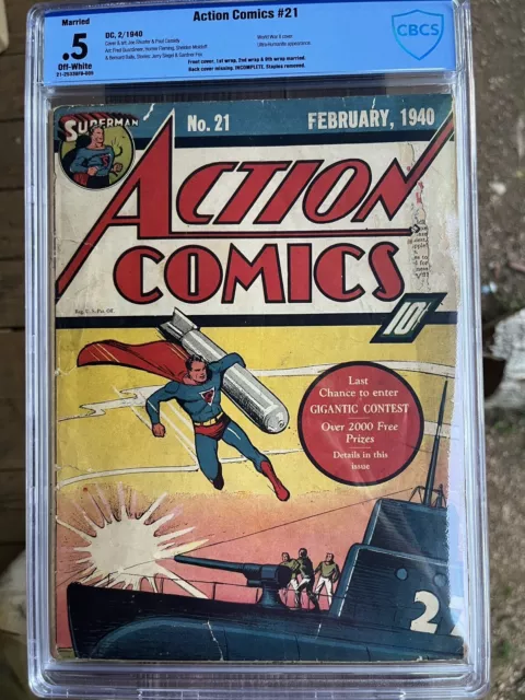 Action Comics 21 CBCS .5 Poor OW Married 1940 Golden Age Superman CGC