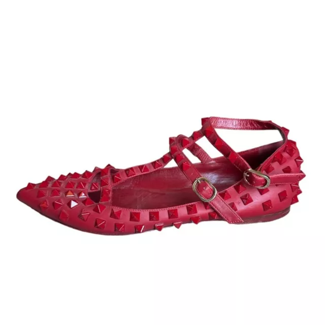 Valentino Red Rockstud Accents Leather Caged Ballerina Flats Size: 6.5 | IT 36.5