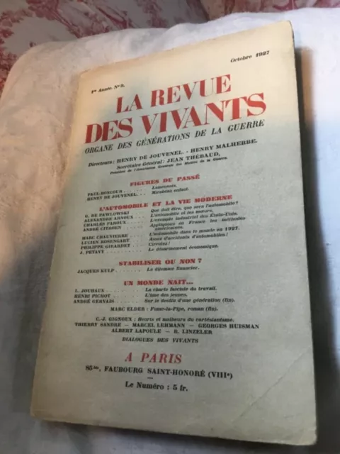 La Revue des Vivants Jouvenel Octobre 1927 L’automobile Vie Moderne Citroen