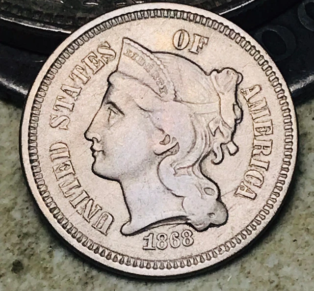 1868 Three Cent Nickel Piece 3C High Grade Choice US Type Coin CC18181