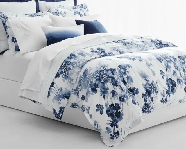 Ralph Lauren Flora Floral King Comforter Set 3 Piece Blue/White Preowned W/def