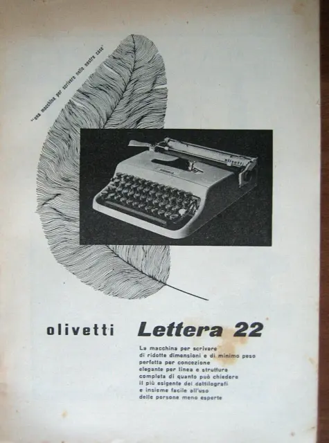 PUBBLICITA OLIVETTI LETTERA 22 Macchina per scrivere vintage 1952 advertising