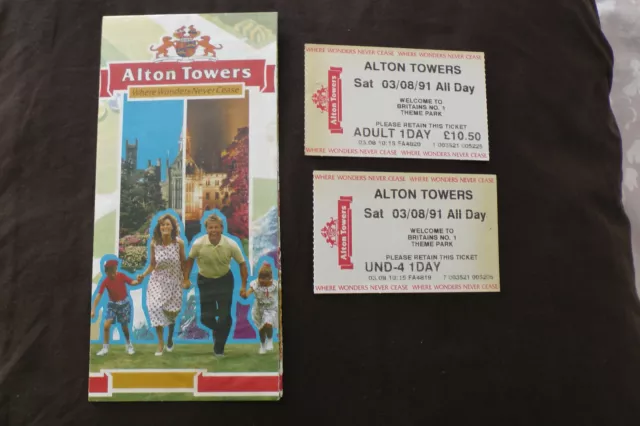 Alton Towers theme park 1991 map guide + tickets