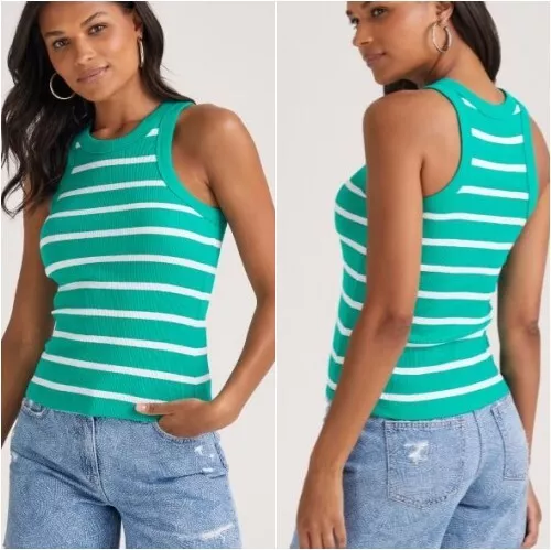 BNWT Matalan Green White Stripe Ribbed Vest Top size  8 10 12 14 16 18 20 (ST21)