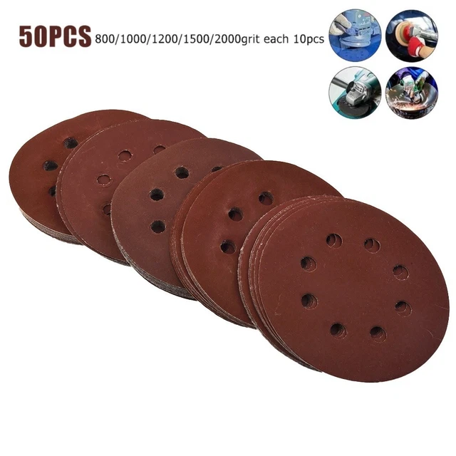 Levigatrice Carta Abrasiva 50pcs 12.7cm/125mm 800-2000Grit 8holes Alluminio