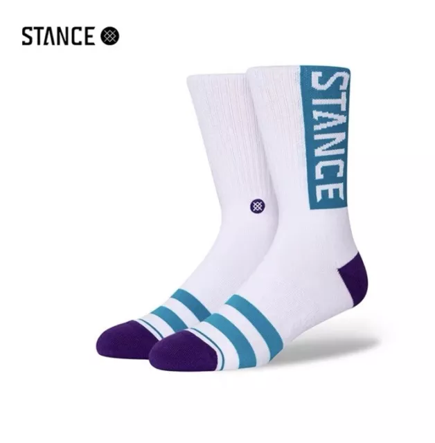 Stance OG WHITE Crew Socks Stripe Cushioned Seamless Toe Arch Support EU 43-46