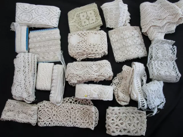 Lg Lot Antique & Vintage Lace Insertion, Edging Lace Some Hand Made, Bobbin Lace