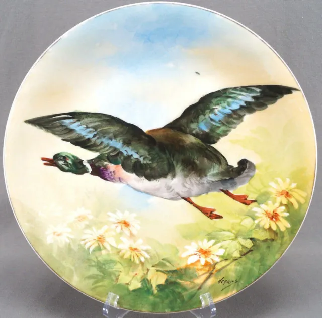 Limoges Hand Painted Signed Henriot Flying Mallard Duck 12 5/8 Inch Charger