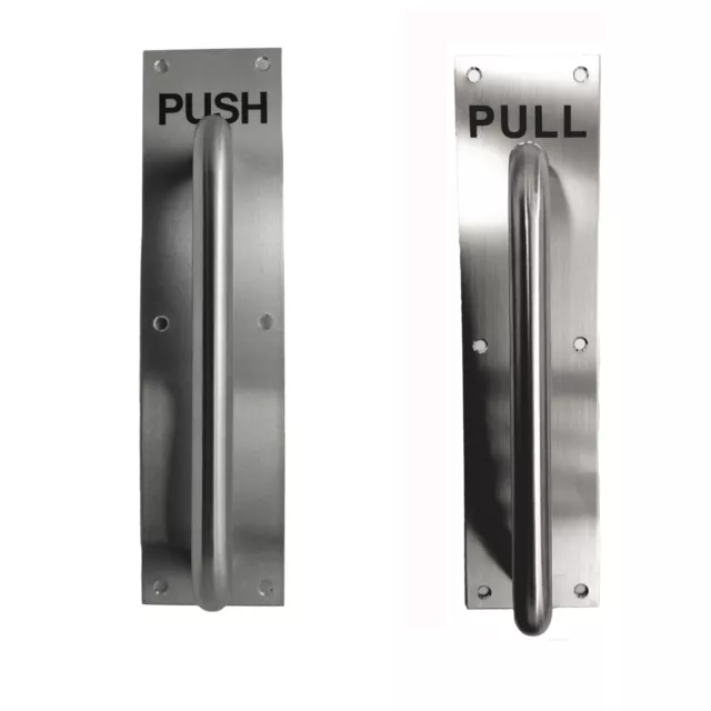 D PULL HANDLE ON PLATE PUSH PULL 225mm 9" Handle Brushed Stainless Steel