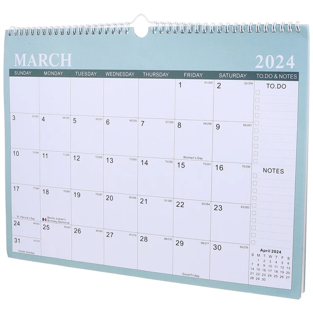 CALENDRIER SUSPENDU 2024 Au Mur Anglais 2025 Mural Des Horaires EUR 16