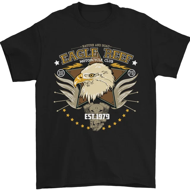 T-shirt da uomo moto biker Eagle Reef 100% cotone