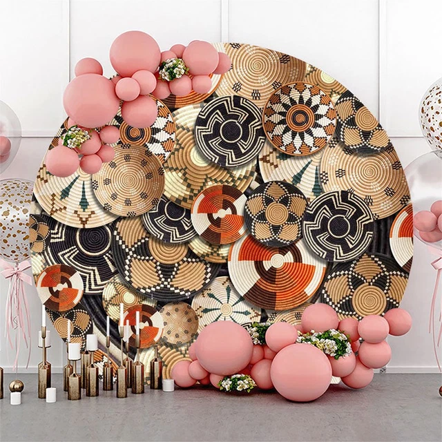 Aperturee Brown Abstract Wicker Basket Round Ethiopian Backdrop