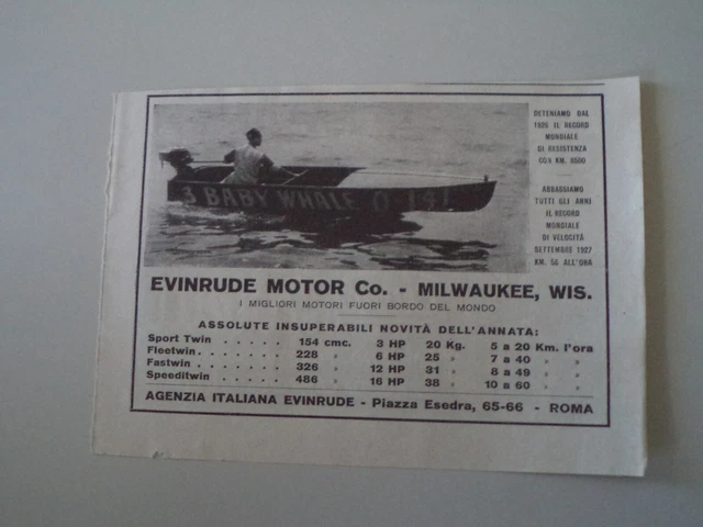 advertising Pubblicità 1928 MOTORI FUORIBORDO EVINRUDE
