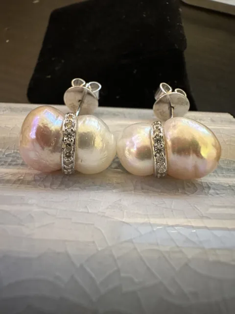 Baroque Pearl And Diamond 18ct White Gold Stud Earrings