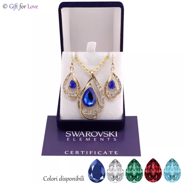 Elegante parure oro Swarovski Element originale G4Lov cristalli blu goccia donna