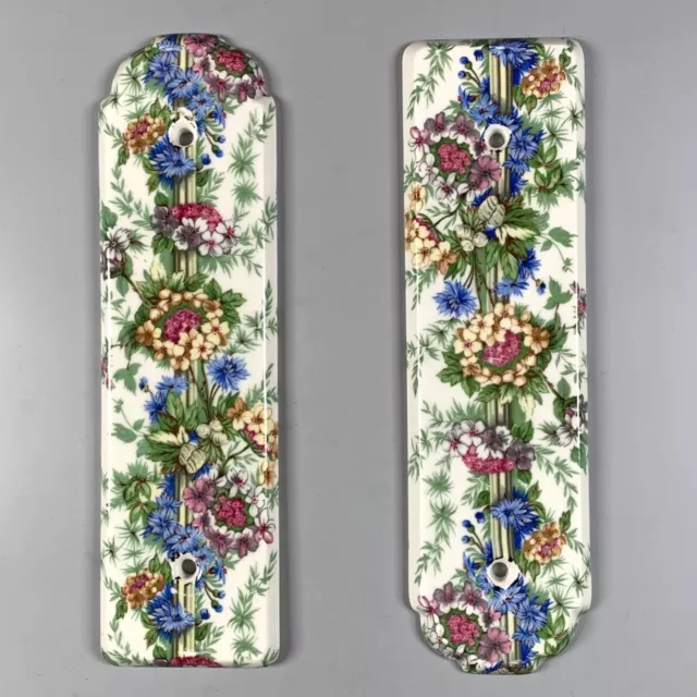 Pair of Vintage French Porcelain Door Push Finger Plates Flowers Signed Paris