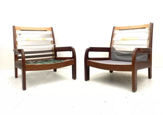 Pair of Vintage Retro Mid Century Armchairs Danish Era Modernist Teak Chairs