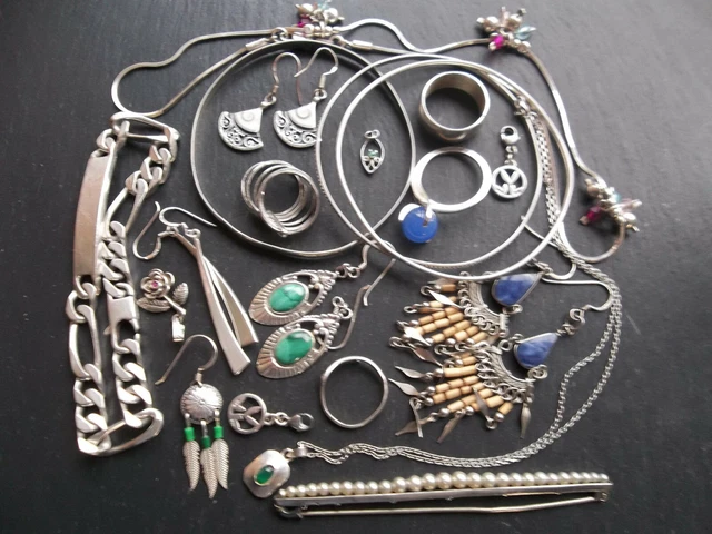 Lot De Bijoux Et Chaînes En Argent 925 - 56 Grammes (occasion, état D'usage)