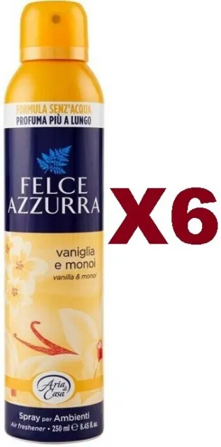 6 Pz Felce Azzurra Aria Di Casa Deodorante Ambiente Spray Vaniglia Monoi 250Ml