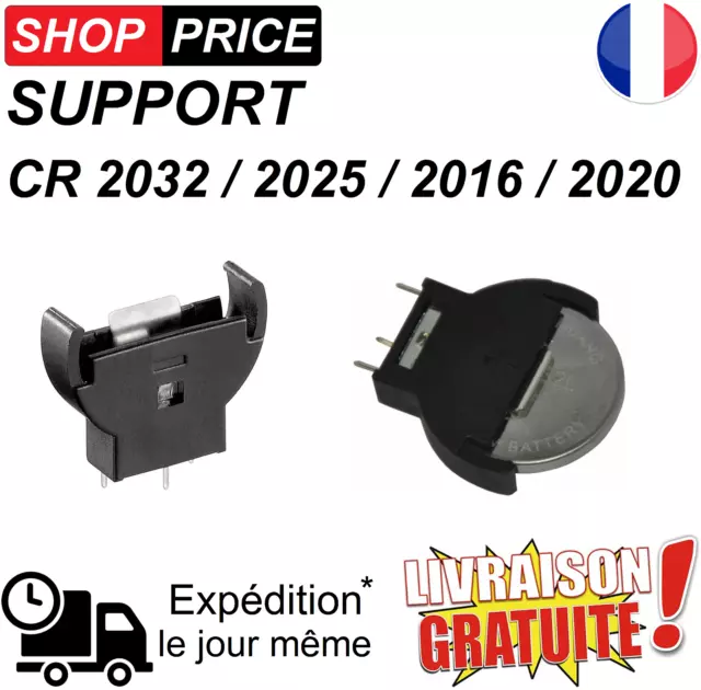 Support vertical socket pour pile bouton CR2032 / CR2025 / CR2020 / CR2016