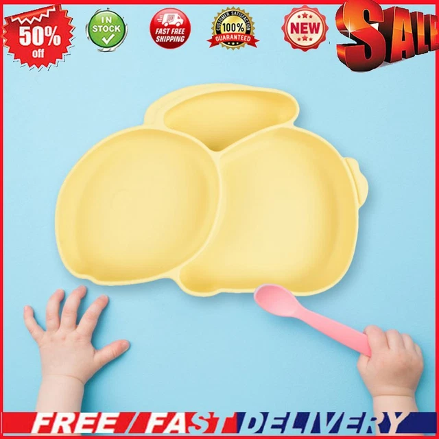 Cartoon Children Dishes Cute Silicone Baby Feeding Dishes Baby Cutlery (Yellow)